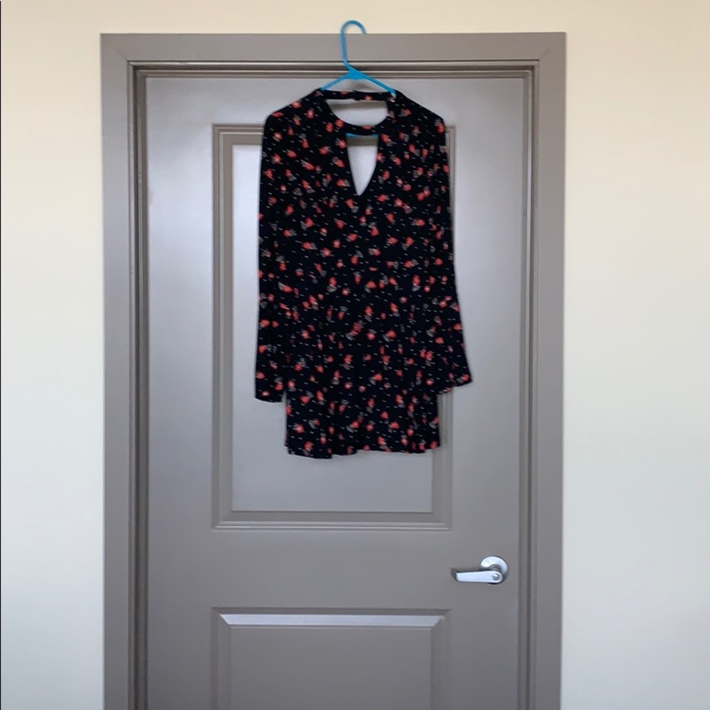 Free People Black Floral Long Sleeved Mini Dress
